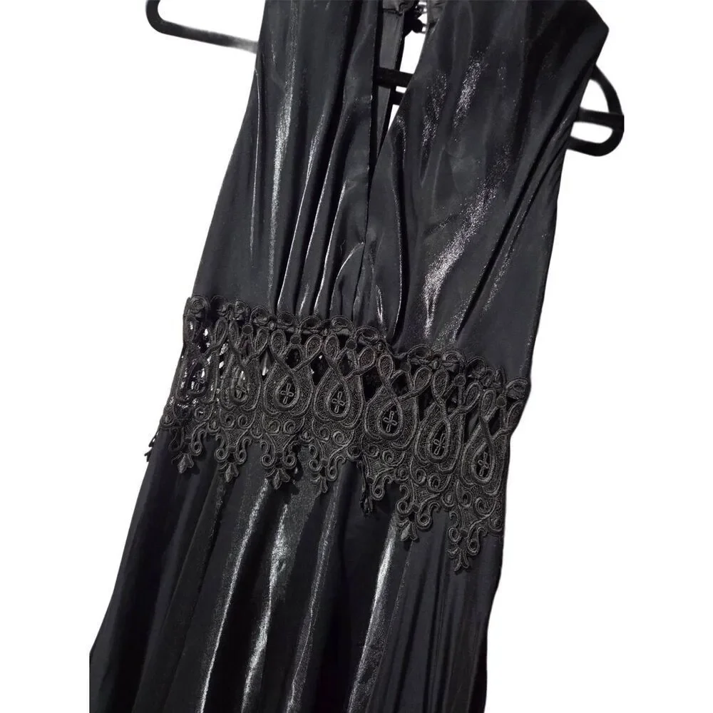 Susan Roselli For Vijack Metallic Black Formal Lace Dress Women Size 12 Vintage - Picture 3 of 12